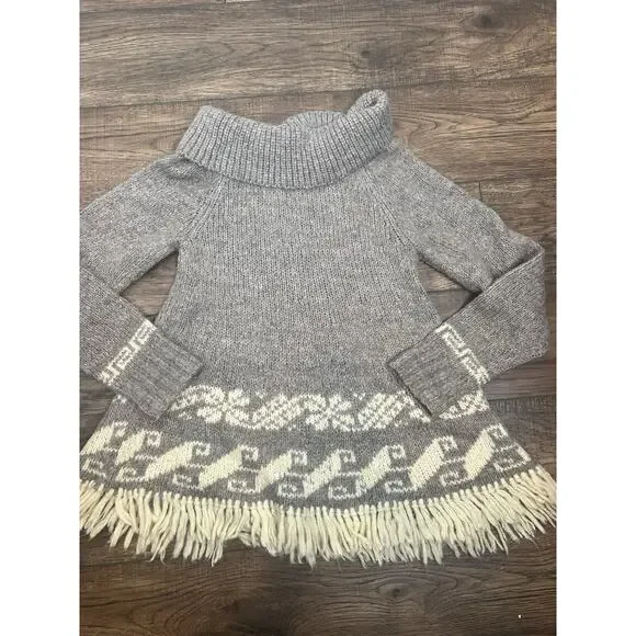 Free People Gray and Cream Knit Fringe Off-Shoulder Sweater - Picture 6 of 7